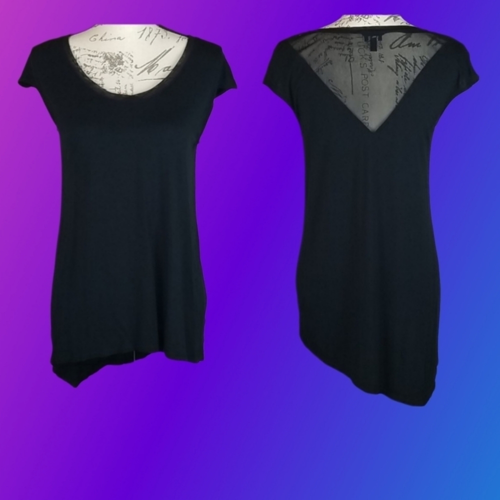 Cable & Gauge Mesh Trim Long Tee in Black, S